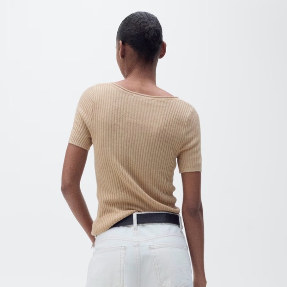 NWT Mango Beige Ribbed Knit Top Size Small - Picture 3 of 5